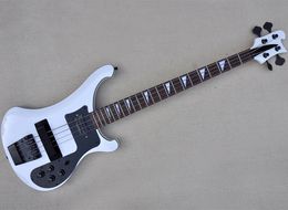 4 Strings White Electric Bass Guitar with Rosewood Fretboard,Black Pickguard/Binding/Hardware