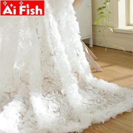 Pastoral Korean Creative White Lace Rose Curtain Voile Custom Window Screens For Marriage Living Room Bedroom -30 LJ201224