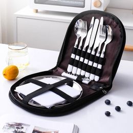 Outdoor Picnic Camping Tableware Fork Spoon Knife Bottle Opener Stainless Steel Foldable Pocket Tableware Set Hike Kitchen Tools 201118