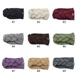 Free DHL INS New 9 Colors Girls Knitted Headbands with Buttons Face Hairbands Crochet Twist Headwear Headwrap Women Hair Accessories