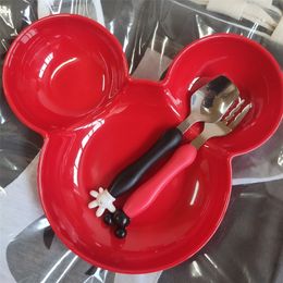 Baby Tableware Set (Bowl + Fork + Spoon) New Children Feeding Cute Mouse Fruit Snack Dishes Kids Tableware Set Baby Bowl Set LJ201019