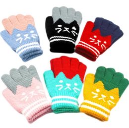 4-10 years children cartoon Cat gloves cute Woollen knit finger glove Cute winter skiing snoboard gloves winter thick kids mittens