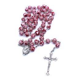 Religion Rosary Catholic Glass Beads Virgin Mary Long Pendant Cross Pendant Necklaces