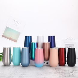 6oz Stainless Steel Mug Double Layers Vacuum Insulated Champagne Wine Beer Tumbler Egg Cup With Lid Drinking Water Mugs SEA SHIPPING YW16