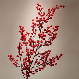 90cm PE Berry Fruit plant Berries Artificial Red cherry branches Flower Christmas Decorative Y201020
