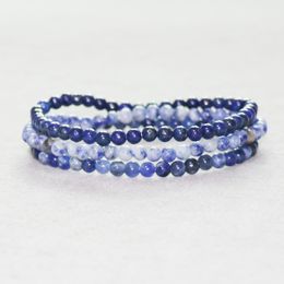 MG0064 Wholesale 4 mm Mini Gemstone Bracelet Set Natural Sodalite Lapis Lazuli Bracelet Women`s Yoga Mala Beads Jewelry