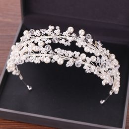 White Bridal bands Tiaras Crown Headband For Bride Jewellery Pearl Wedding Hair Accessories Headwear