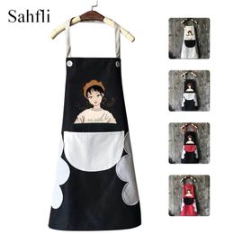 Kitchen Cleaner Cartoon Girl Sleeveless Waterproof Multi-Color Apron with Oversized Pockets and Plush Hand Wipe Area 211222
