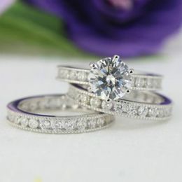 Wedding Rings 3Pcs Luxurious Delicate 925 Pure Silver Engagement Love Set Ring Size 6-10