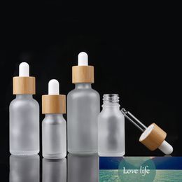 100pcs Bamboo Cap Frosted Glass Bottle Dropper Eco-friendly Wooden Lid Essential Basic Massage Oil Pipette Refillable Container