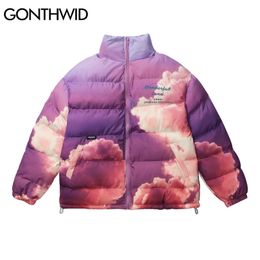 GONTHWID Cottond Padded Jackets Streetwear Hip Hop Galaxy Sunset Cloud Print Full Zip Reflective Jacket Coat Casual Tops Outwear 210203