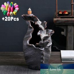 GiftIncense Cones Flowing Water Waterfall Backflow Incense Burner Creative Lotus-shaped Green Plant Hydroponic Pot