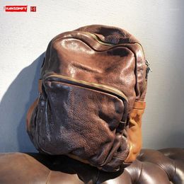 Backpack Vegetable Tanned Leather Men Large Capacity Washed To Make Old Travel Backpacks Vintage Shoulder Bag1