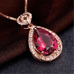 Fashion gemstone water drop necklace rose gold chains diamond pendant necklaces women wedding necklaces jewelry will and sandy gift