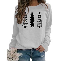 Ladies Christmas Tree Pattern Sweatshirts Fashion Three Christmas Trees Long Sleeve Pullover Top Designer Female Casual Loose Sweatshirts