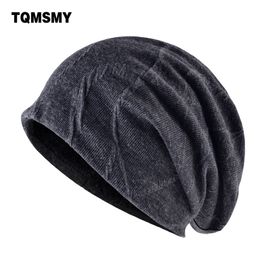 TQMSMY Casual winter beanie men's knitted wool hat soft lengthened skullies double layer hats for men cap plus velvet Touca caps Y201024