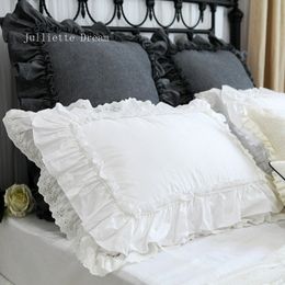 2pcs Luxury European princess big ruffle cover handmade wrinkle lace case pillow sham sweet pillowcase 201114