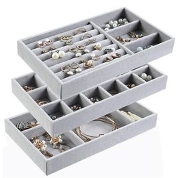 Fashion Portable Velvet Jewellery Ring Display Organiser Box Tray Holder Earring Storage Case Showcase 220309