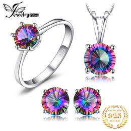 Mystic Topaz Chain Pendant Necklace Earrings Ring Set 925 Sterling Silver Gemstones Jewelry Sets Silver 925 Jewelry For Women 200923