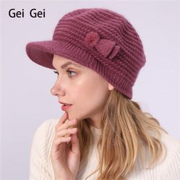 Women's Autumn Winter Cap European Girl New Solid Colour Knitted Beanie Dome Plus Velvet Warm Outdoor Rabbit Wool Hat Y201024