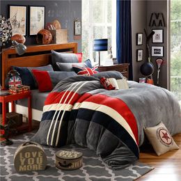 British Style Flannel bed linen set winter warm bedding sets/bedclothes Twin queen king size duvet cover sheets set T200706
