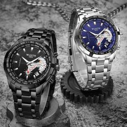 WLISTH Men Sport Watches Fashion Stainless Steel Band Waterproof Analogue Display Quartz Wristwatch Big Dial Quartz Clock