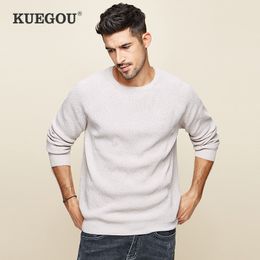 KUEGOU Autumn Cotton Plain Stripe Sweater Men Pullover Casual Jumper For Male Wear Brand Knitted Korean Style Clothes 12660 201022