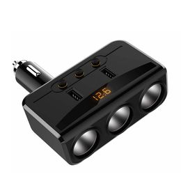 Car Charger with Dual USB, 3 Cigarette Lighter Sockets,Adapter Voltmeter Monitor fit for 12V,24V Compatible with iPhone,LG,HTC,Samsung,BlackBerry etc.