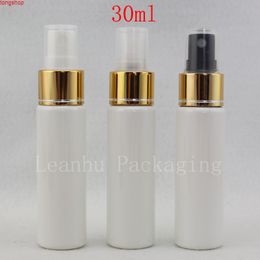 30ml round white colored plastic toner bottles with gold screw caps ,30cc empty essential oils cosmetic packaging shampoogood qualtity