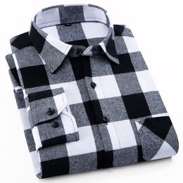 100% Cotton Flannel Men's Plaid Shirt Slim Fit Male Casual Long Sleeved Shirts Soft Comfortable Breathable High Quality 4XL LJ200925