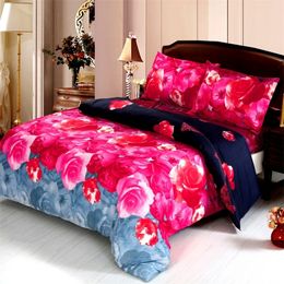 4pcs 3D Printed Bedding Set Bedclothes Chinese Rose Queen Size Duvet Cover+Bed Sheet+2 Pillowcases 201021