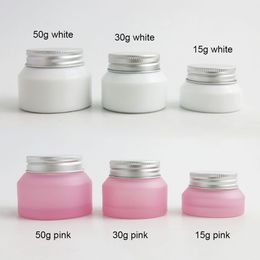 12 x 15G 30G 50G Pink White Make up Glass Jar With Silver Lids white Seal Container Cosmetic Packaging, Cream Pot