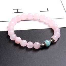 pink beads UK - Beaded, Strands Natural Pink Quartz Crystal Beads Bracelet Handmade Cute Flower Charms Strand For Women Fashion Lucky Energy Jewelry1