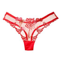 See Through Flower Embroidery Panties Sexy Low Rise Gauze Women Panty Lingerie Thongs T Back Underwear Clothing Will and Sandy