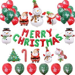 37pcs Merry Christmas Balloons Set Whit Cane Snowman Santa Claus Tree Foil Balloon Decorations Supplies 220217