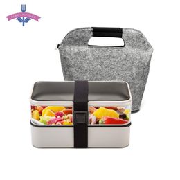 1200ML Bento Lunch Box Food Storage Container 2 Layer Microwave Leakproof Portable Bento Box School Picnic Set with Bag Gift 201209