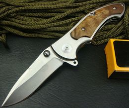 High Quality 337 Survival Flipper Folding knife 440C Satin finish blade knife Steel + shadow wood Handle Outdoor EDC Pockt knives
