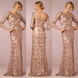Bling Rose Gold Sequined Mother of the Bride Dresses Mermaid Jewel Neck Sequins Lace V Back Evening Party Dress Formal Wedding Guest Gowns