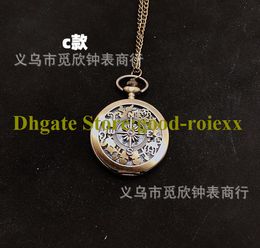 Antique Engraved Hollow Round Women's Pocket Watch Necklace Accessories Sweater Chain Ladies Hanging Mens Quartz Pocket Watches A00033