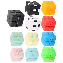 Fidget Decompression Toy Infinity Cube Transparent Color Cubic Puzzle Anti Finger Hand Spinners Fun Toys For Adult Kids Adhd Stress Relief Gifts OPP Bag