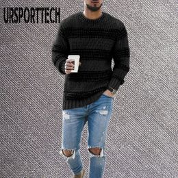 Brand Men's Sweater Autumn Winter Pullover Wool Slim Fit Knitted Sweater Striped Mens Clothing Casual Patchwork Pull Homme 201130
