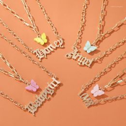 Pendant Necklaces Sweet Fashion Layered Necklace Girls Acrylic Butterfly Double Layer Letter Alphabet Angel Jewellery Gift For Women1
