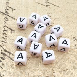 100PCS 10*10MM Square Acrylic Letter Beads Single Alphabet A ABC Mix Printing White English Character Bracelet Jewellery Beads Y200730