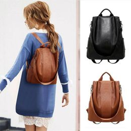 Designer- Womens Leather Backpack Anti Theft Rucksack Zipper Black Brown School Shoulder Bag Large Capacity Travel Bag