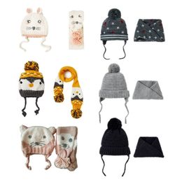 New 2pcs/set baby winter hat autumn Keep Warm Hats & Scarf Pompom Ball Knitted Crochet Beanies Hats for kids baby boys hat caps Y201024
