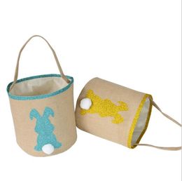 Cute Burlap Easter bags Baskets Rabbit Tails Buckets Jute Glitter Bunny Tote Candies Eggs Sequins Handbags Kids Barrels Basket 4colors