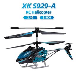 Wltoys XK S929-A RC Helicopter 2.4G 3.5CH with Led Light Indoor Toys for Beginner Kids Children Blue Red Green 220216