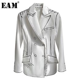 [EAM] Women White Pattern Split Joint Blazer New Lapel Long Sleeve Loose Fit Jacket Fashion Tide Spring Autumn 2020 1X888 T200817