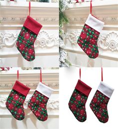 Snowflake Plaid Christmas Stocking Decor Christmas Trees Ornament Party Decorations 9 Inch Candy Socks Bags Xmas Gifts Bag DB173