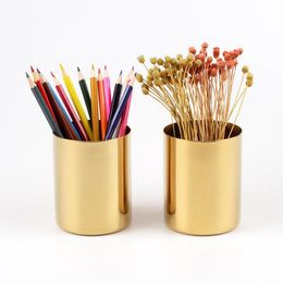 Gold Vase, Brass Round pen holder, metal flower arrangement, storage cup and ornament